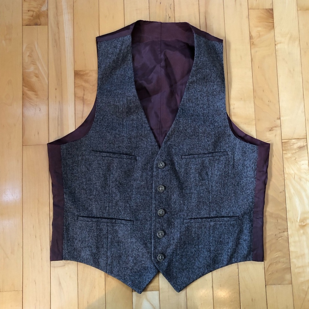 Vintage Gray Tweed Vest Dark Purple Back Dark Academia Librarian PoetcoreEnglish